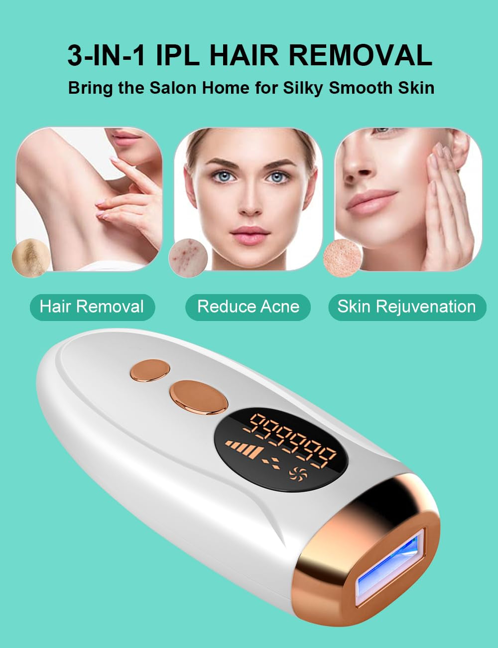 At-Home IPL Laser Hair Removal Device for Women and Men Permanent Hair Removal 999,999 Flashes Painless Hair Remover on Armpits Back Legs Arms Face Bikini Line