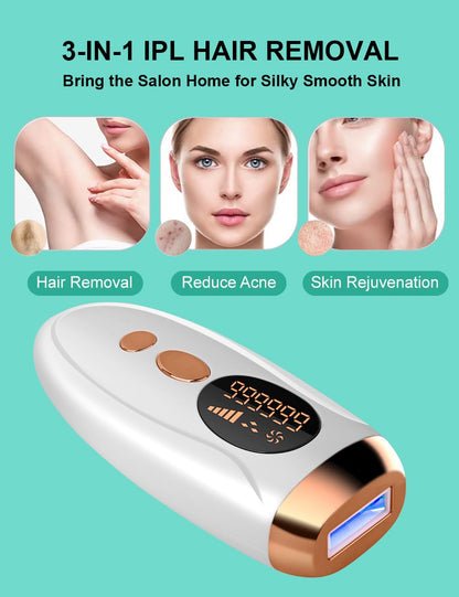 At-Home IPL Laser Hair Removal Device for Women and Men Permanent Hair Removal 999,999 Flashes Painless Hair Remover on Armpits Back Legs Arms Face Bikini Line